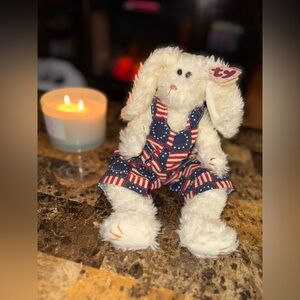🇺🇸 Ty Attic Treasures Gloria Patriotic Bunny Plush Red White Blue Overalls
